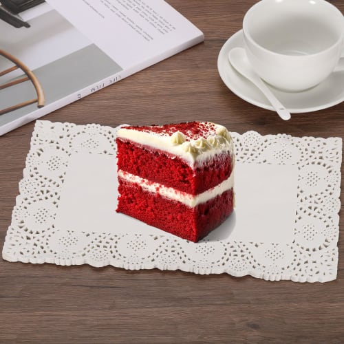 uxcell 50pcs White Lace Paper Doilies, 10 x 14" Rectangular Disposable Paper Placemats for Weddings, Birthdays, Cakes, Desserts, and Tableware
