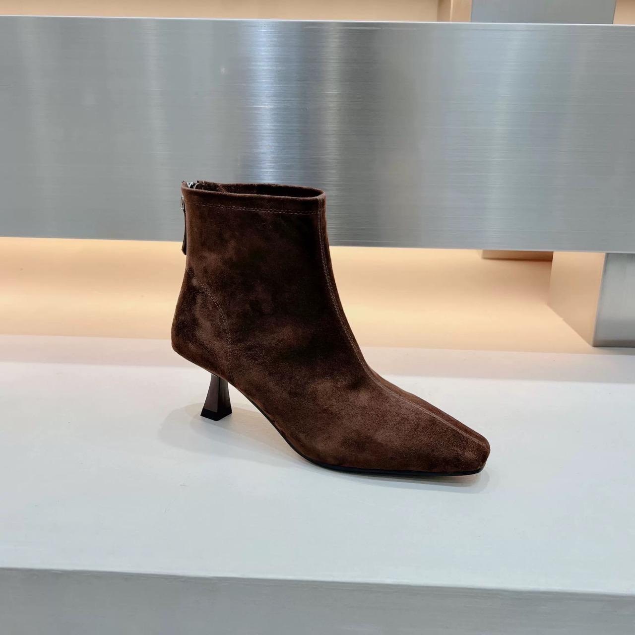 Square Toe Women High Heels Ankle Boots Suede Sexy Shoes Women Fashion Elegant Dress Winter Boots Women Pumps Botas Mujer 35 2980₽