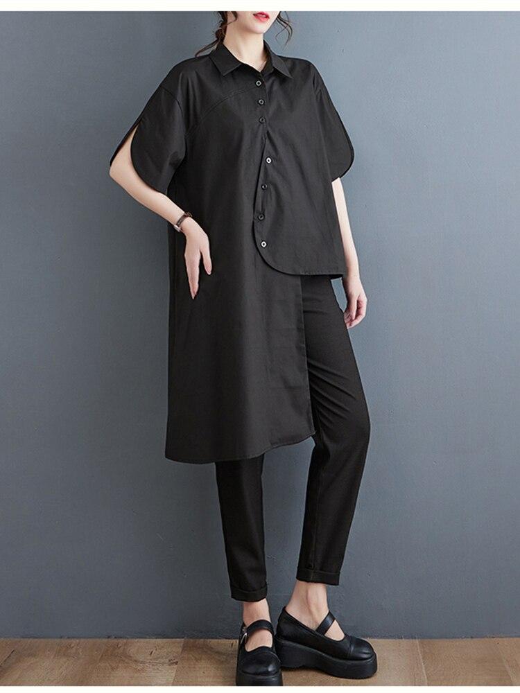 Xitao Unregelmäßige Bluse Mode Frauen Einfarbig Casual Einreiher Hemd WLD16642