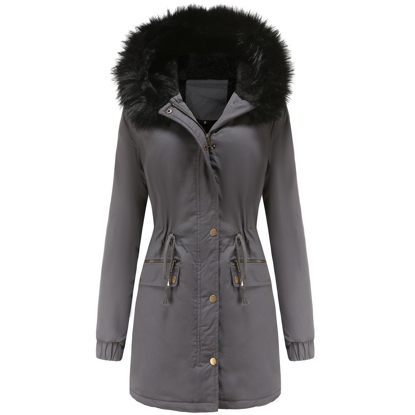 

Женская зимняя парка-пальто с утолщенной флисовой подкладкой и подкладкой, теплая с капюшоном, длинная куртка-пуховик в стиле милитари, пальто из искусственного меха, повседневное модное уличное пальто, новинка XL серый
