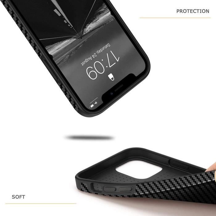 Protective Case - BOOLING - for iPhone 13 Mini - Carbon Fiber - Ultra Slim - 2 Tempered Glasses Included