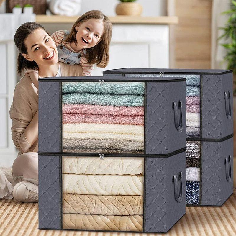35L/60L/90L Foldable Storage Box Non-woven Fabric Transparent Window Clothes Storage Bins With Lids Dustproof Storage Basket