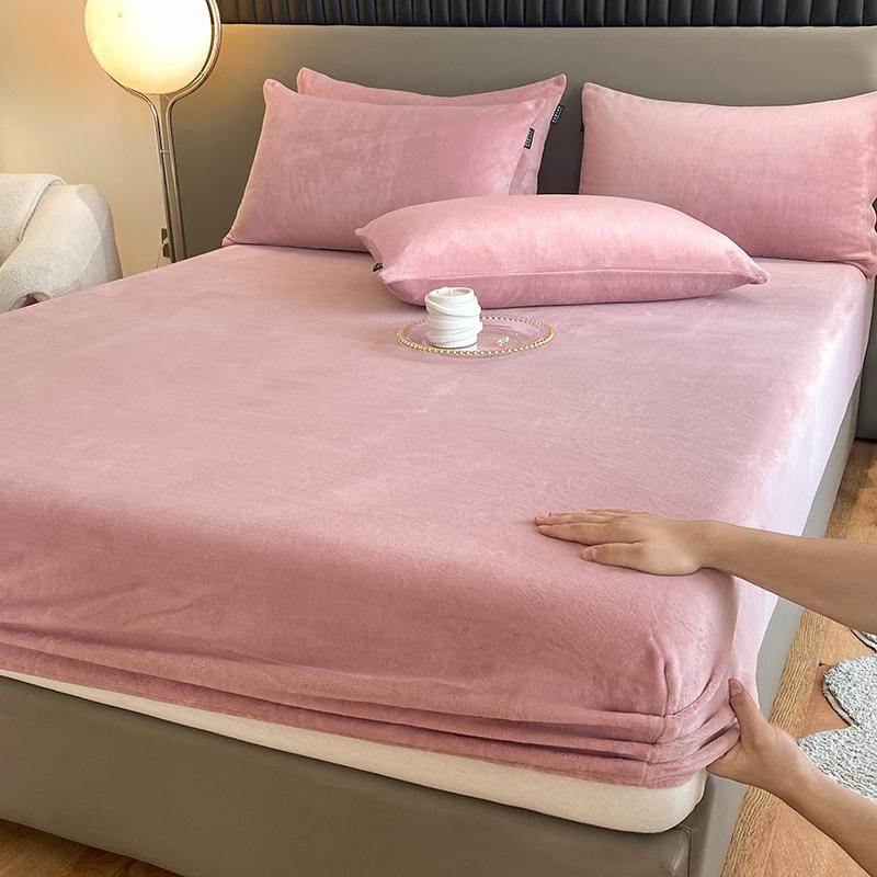 WOSTAR Winter warm milk velvet fitted sheet elastic mattress protector cover thermal thick bed linens 150x190 bedding king size