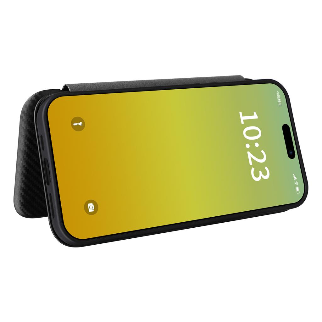 Card Holder Leather Phone Case for iPhone 15,Carbon Fiber Texture Stand Phone Cover