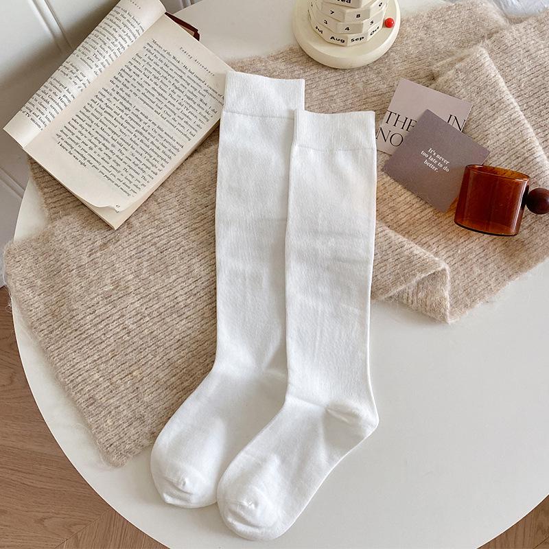 Women's Korean Style Slimming Knee-High Cotton Socks - Autumn/Winter Japanese JK Solid Color