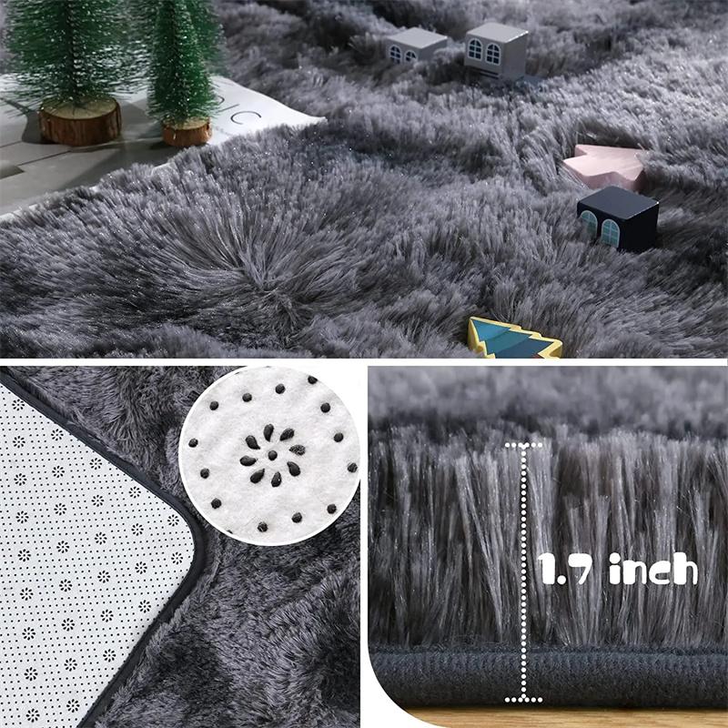 Soft Fluffy Plush Tie-Dye Carpet Gradient Long Fine Hairs Fabric Bedside Mat Rug For Girl's Bedroom Non-Slip Mat Home Decor