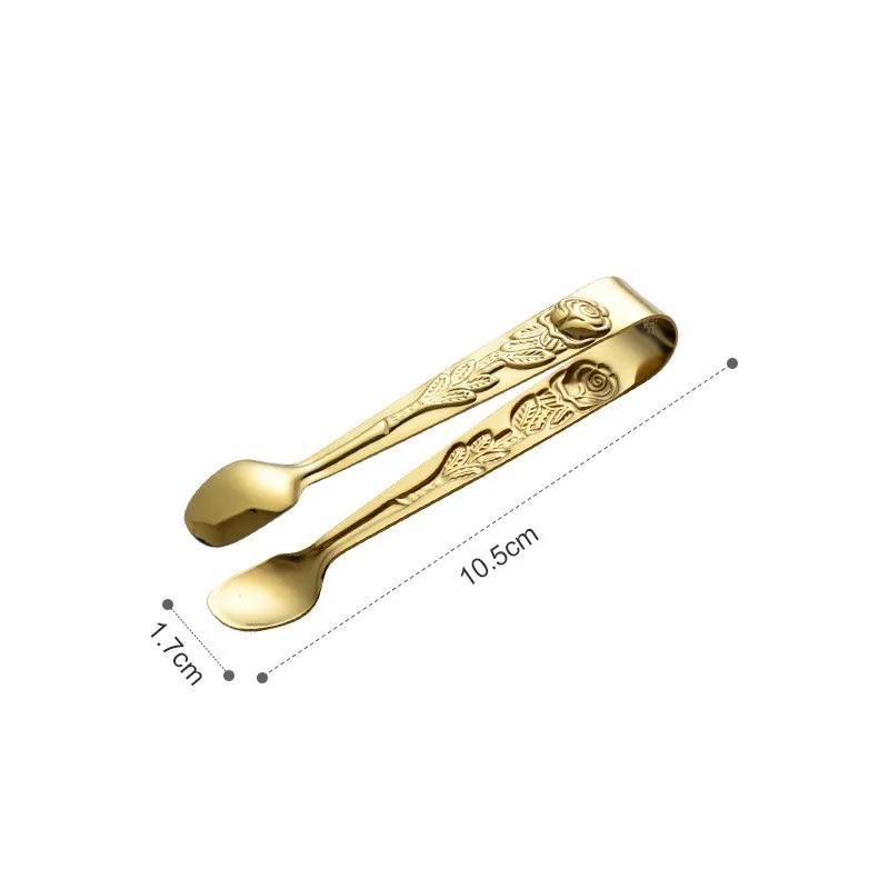 

Мини-щипцы для еды на гриле с узором в виде розы, держатель для кубиков льда из нержавеющей стали 304, зажим для фруктового салата, кухонные принадлежности золотой