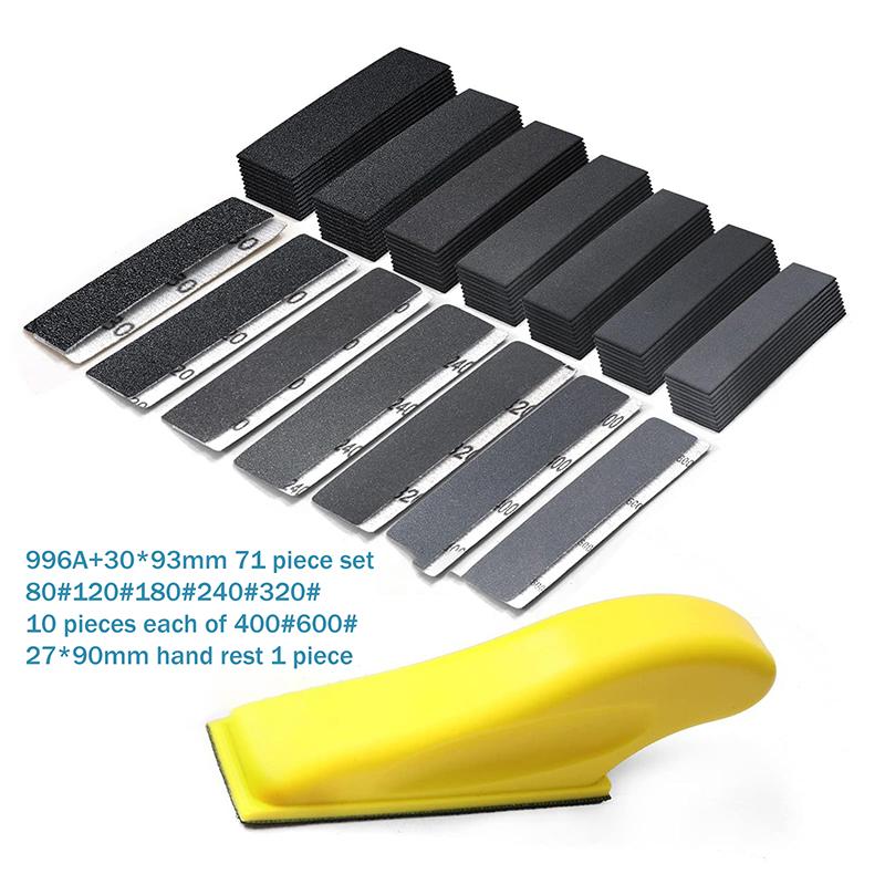 

3.5 X 1 Mini Sandpaper Kit With Hook And Loop Sanding Block 71 Pcs Assorted 40/80/120/180/240/400/600 Grits For Polishing