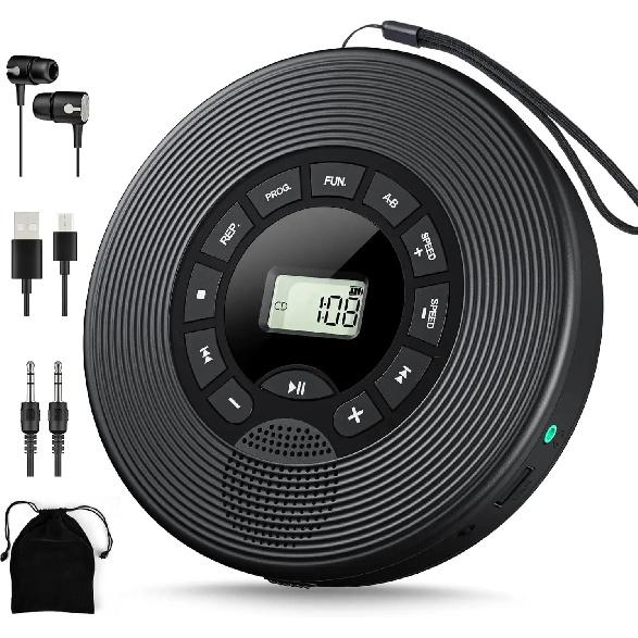 

Портативный проигрыватель компакт-дисков и MP3-плеер с защитой от пропуска и двумя стереодинамиками. Обучающая машина для учащихся. Скорость воспроизведения. чёрный