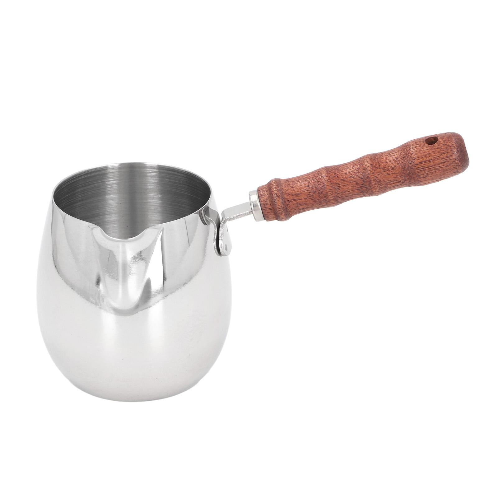 

Mini Milk Warmer Pot Small 304 Stainless Steel Multi Functional Wooden Handle Mini Melting Pot Non Slip Portable for Outdoor