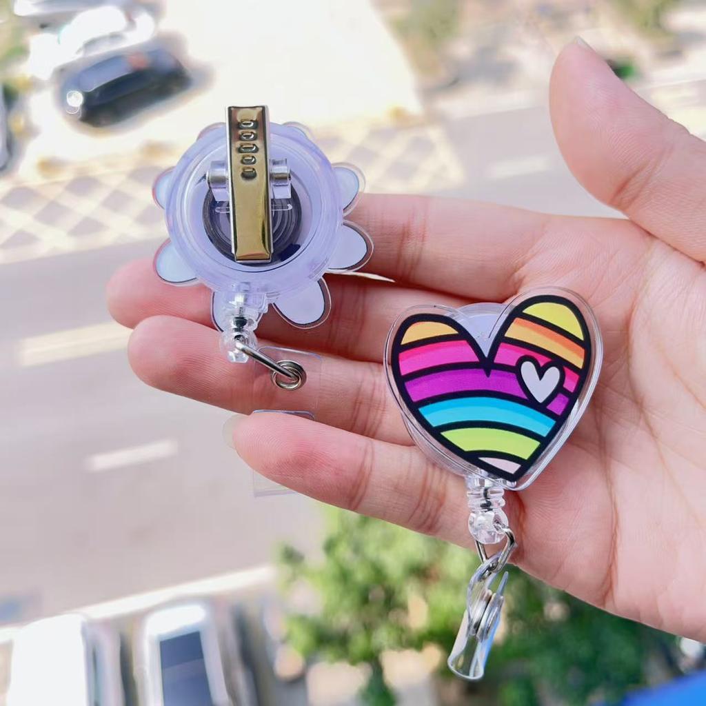 Id Card Holder Acrylic Retractable Badge Reel Lanyard Badge Holder Cute Cartoon Badge Reel For Office School Hospital