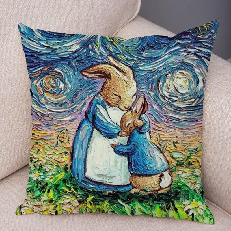 Animal Oil Painting Patterns Throw Pillow Cover With Short Plush Print Living Room Sofa Decoration Cushion Cover Pillow Covers