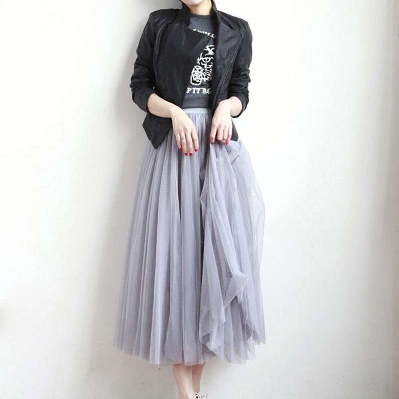 

Женская тюлевая юбка для взрослых, эластичная плиссированная юбка-миди с высокой талией 78.0 серый