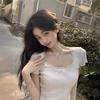 White Lace Short-Sleeve Summer T-Shirt for Girls - Slimming, Casual, and Fashionable