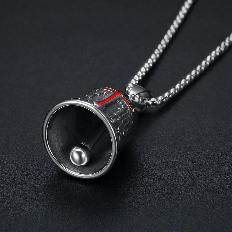 Stainless Steel Retro Punk Angel Cross Motorcycle Riding Lucky Bell Men Motorcycle Bell Charm Riding Bell Necklace Ornament