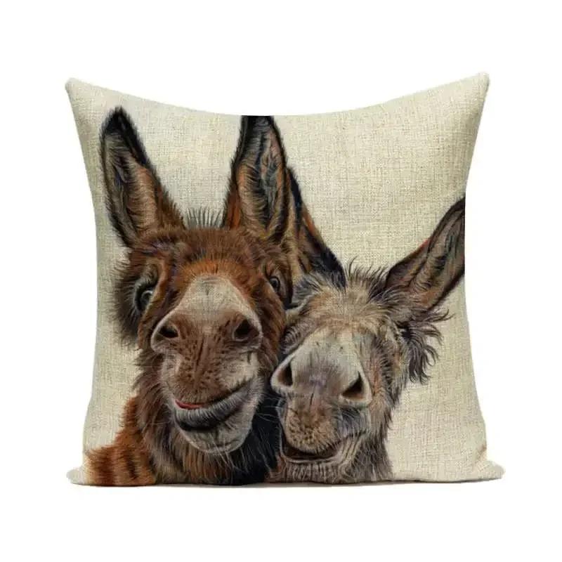 Throw Pillows Cases Watercolor Donkey Cute Animal Face Cushion Cover 45x45cm Home Living Room Decoration Linen Pillowcover Decor