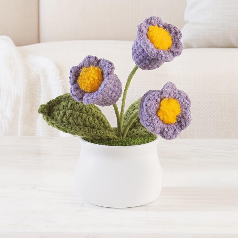 Handmade Crochet Forget-Me-Not Potted Plant Ornament – Small Flower Gift for Mother’s Day or Elderly