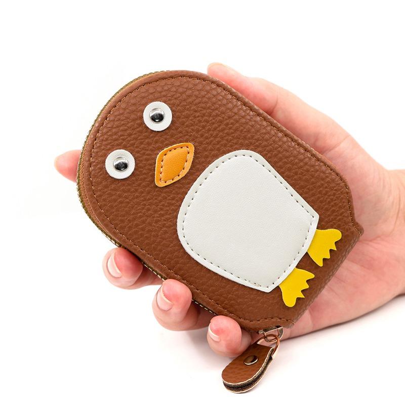 Cute Penguin RFID Card Holder Wallet for Women, Zipper Credit Card Organizer, PU Leather Mini Coin Purse, Accordion Card Case with Keychain