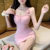 Waist-Cinching Backless Floral Halter Neck Dress: Women's Off-Shoulder Bodycon Summer Style with Built-In Bra Pads.