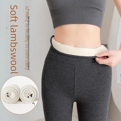 High-Waisted Velvet Lamb Fleece Leggings for Women - Warm, Slim, Vertical Stripes, Wearable Inside or Outside