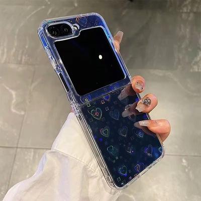 Custodia Trasparente con Motivo Cuore Love Laser Gradiente per Samsung Galaxy Z Flip 7 6 5 4 3 Zflip7 FE Glitter Bling Cover Antiurto