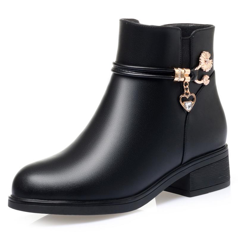 Women's Mid-Aged & Elderly Low Heel Soft Sole Cotton Shoes with Plus Velvet Warm Lining