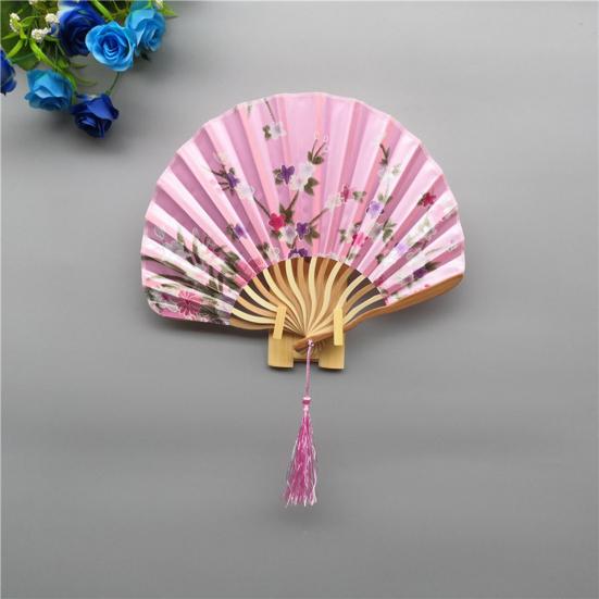 Shell Fan No Burr Non-breakable Festival Gift with Tassel Decorative Vintage Style Floral Print Kimono Japanese Style Hand Fan Home Supply