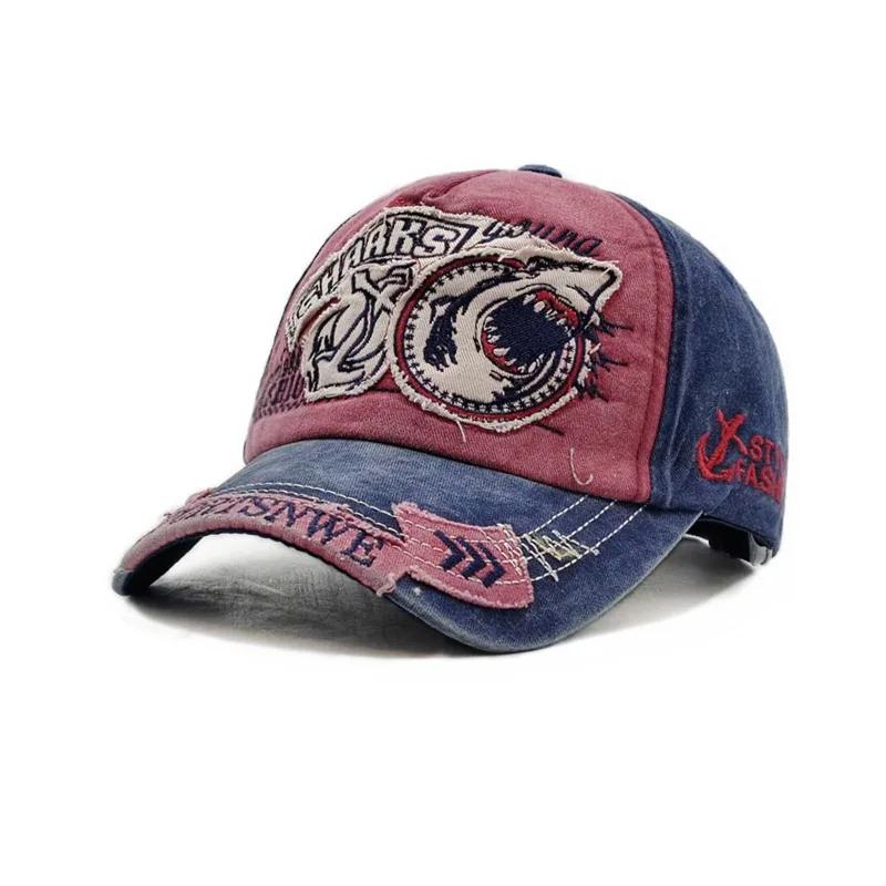 Zomer Letter Haai Pet voor Mannen, Gewassen Vintage Denim Geborduurde Baseballpet, Zonbescherming