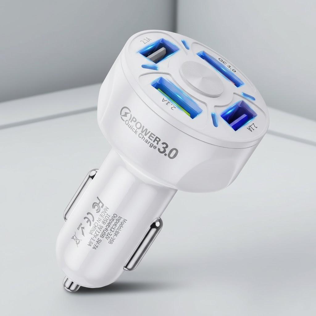

Universal Car Charger Fast Charging Adapter 7A 4 USB Ports Rapid Charging Car Charger QC 3.0 3.1A/2A/1.5A білий