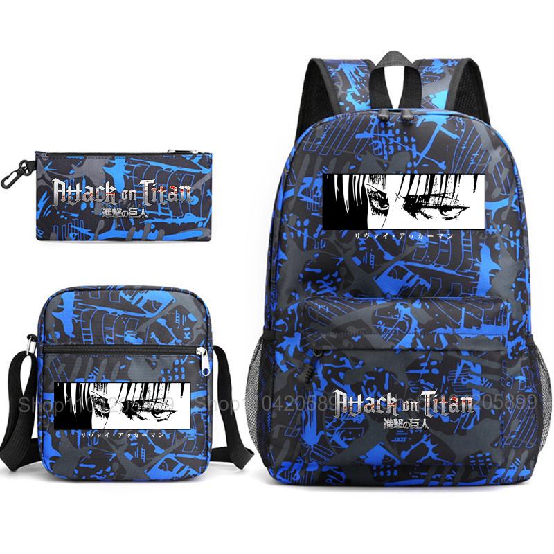 Attack on Titan Backpack, 3pcs Anime Student SchoolBag Shoulder Bag Pencil Case Boys Girls Mochilas Daily Rucksack Holiday Gift