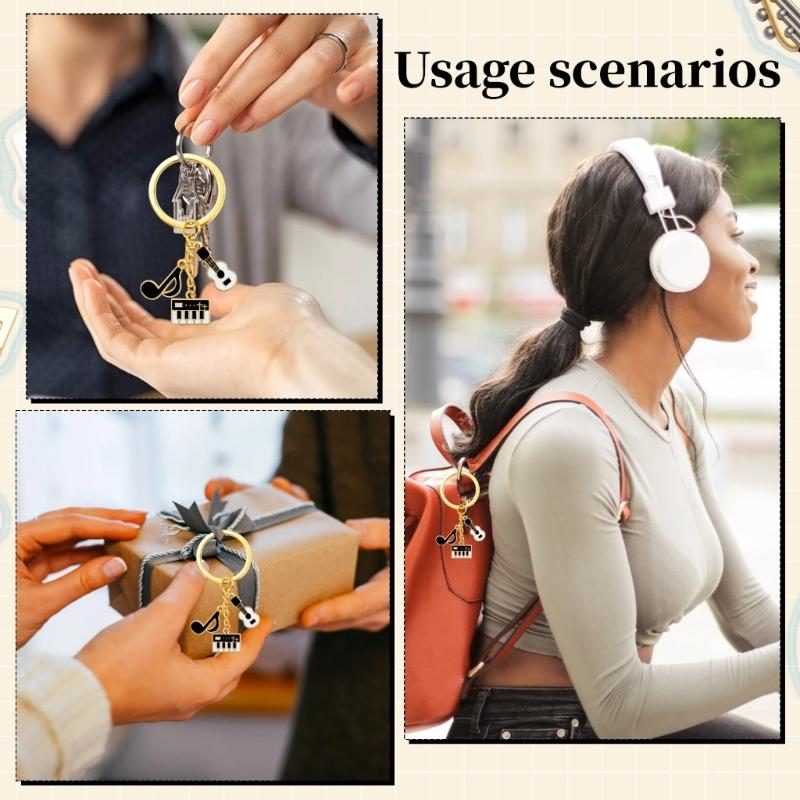 Pack Of 10 Music Theme Keychains Set With Guitar And Electronic Keyboard Birthday Party Souvenir Daily Decoration Items