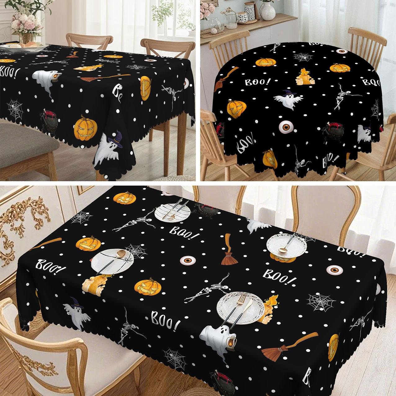 

1 Piece, Halloween Pumpkin Black Round Tablecloth, Skull Spider Web Ghost Pattern, Suitable For Indoor And Outdoor Use round tablecloth-152x152cm