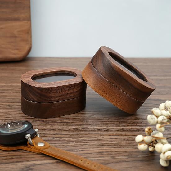 Wooden Ring Box with Small Wood Holder Case Rustic Double Ring 2 Slots Jewelry Gift Storage