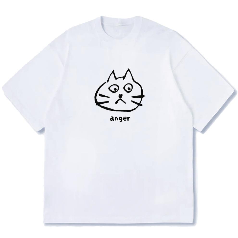 Fashion Cotton Funny T-shirts Men's Short Sleece Round Neck Anger Cat Printed Harajuku Summer Tees Oversized Tops Unisex