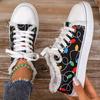 Women's Colorful Print Lace-Up Sneakers - Lightweight, Comfortable Casual Sneakers with Non-Slip TPR Sole