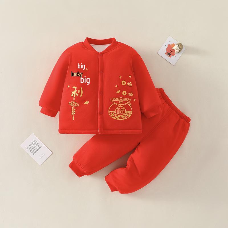 

Новорожденный Красный Хлопковый Утепленный Раздельный Комплект на Осень/Зиму 73cm (Runs Small)