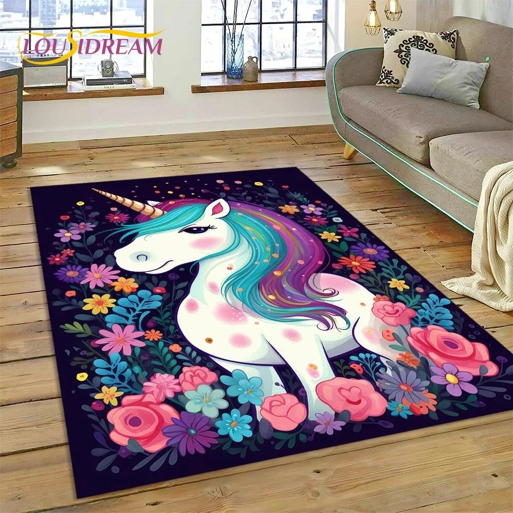 3D Cute Dream Unicorn Cartoon Girl Carpet Rug for Bedroom Living Room Home Sofa Decoration,Children Game Large Decor Floor Mat