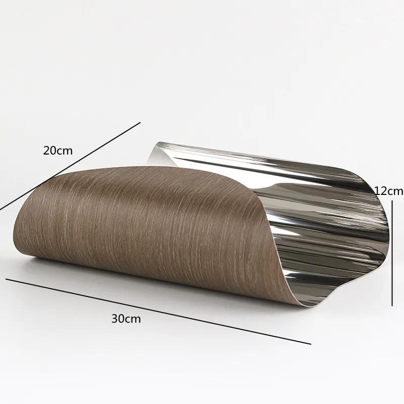 

Wood Grain Metal Folding and Curling Storage Tray, Stainless Steel Fruit Tray, Kitchen Storage Tray, Living Room Decoration