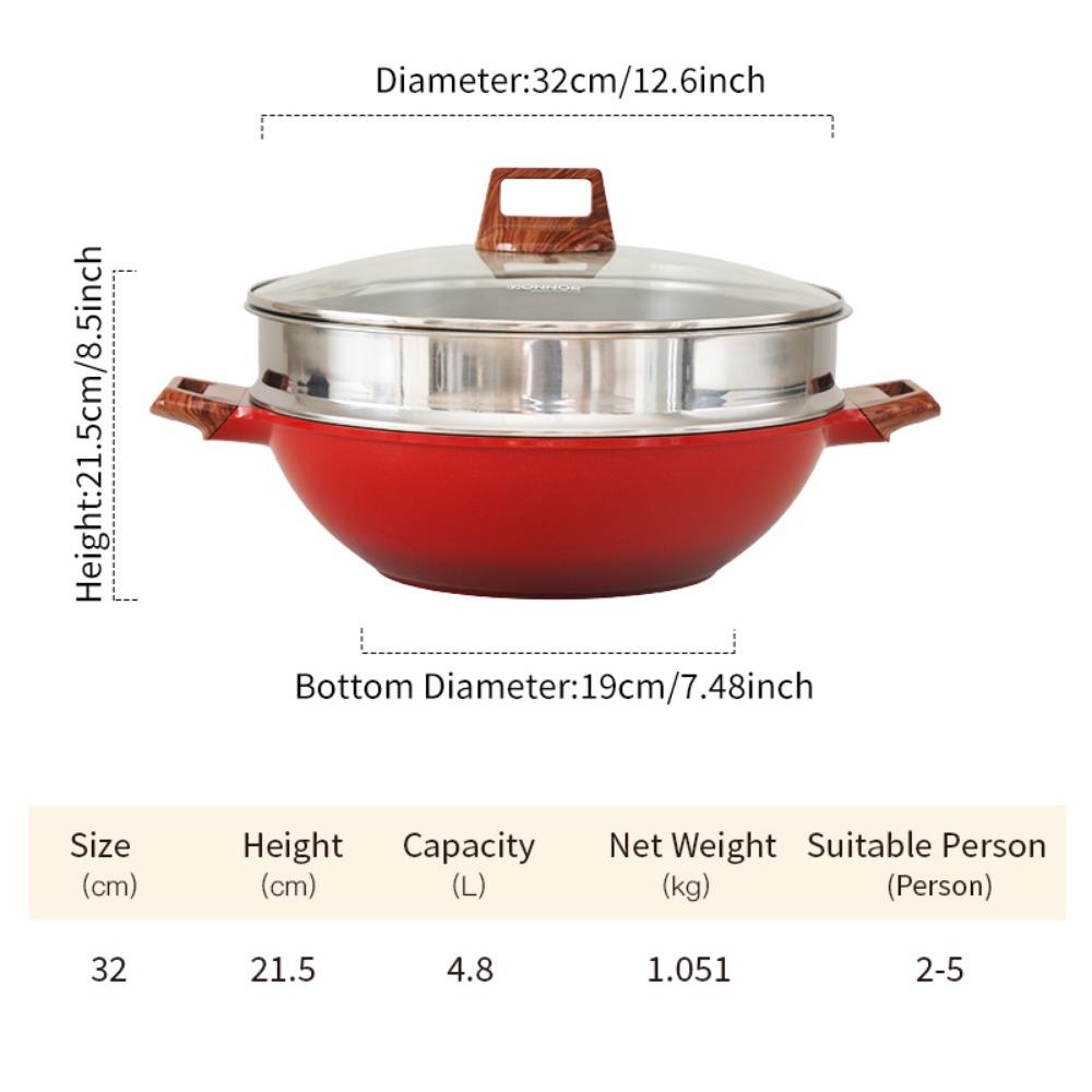 DONNOR Steam Pot Multi-Function Steams on Top/Cook on The Bottom Steamer Soup Pot 5.4L with Stainless Steel Steamer