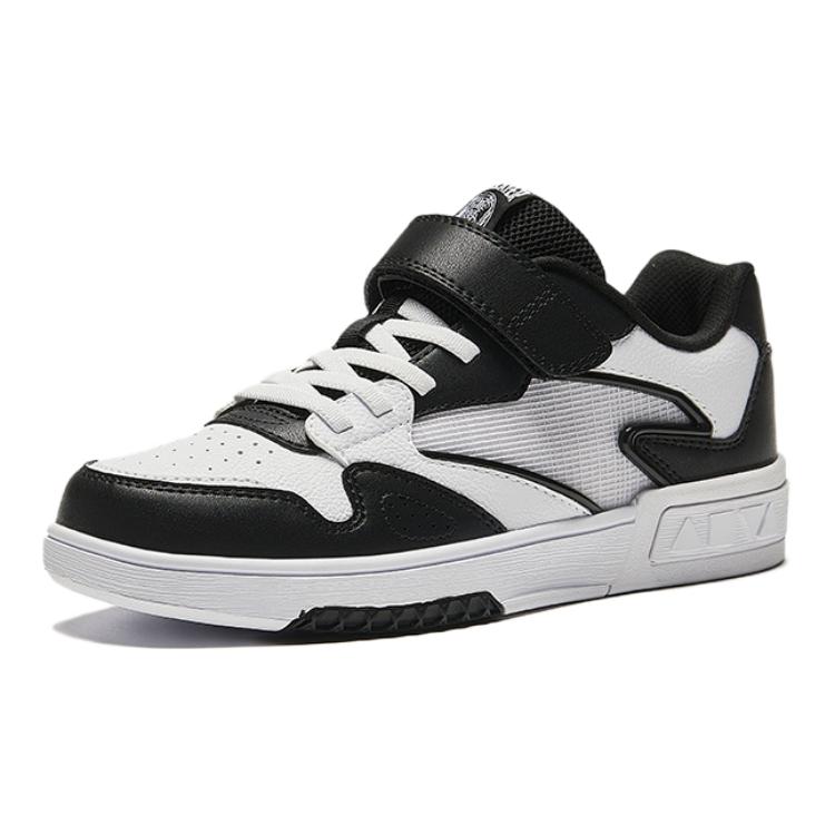 Anta Kids Synthetic Leather Fashion Versatile Wear Resistant Breathable Low Top Skate Shoes Kids Skate Shoes Black White 312438008-3