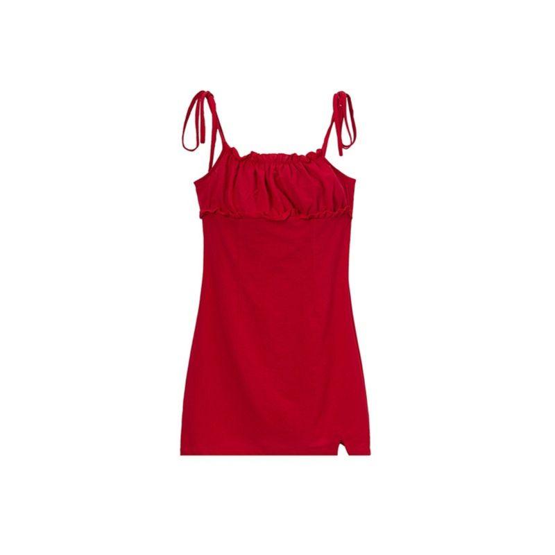 Small Summer Fashion Sweet Boat Neck Slim Fit Backless Sexy Pure Color Sleeveless Sling Dress Short Skirt for Women