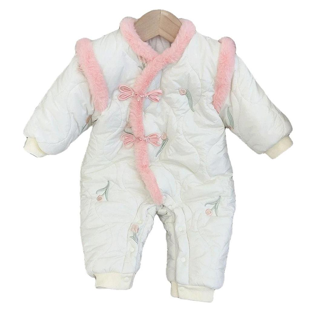 Super Cute Fleece-Lined Baby Winter Romper Jumpsuit with Cotton-Padded Jacket