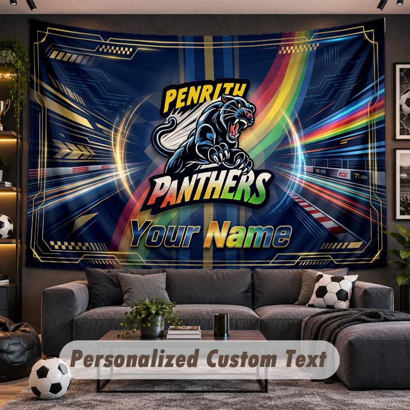 Wall Hanging Tapestry Custom NamePenrith Panthers Pattern Personalized Printed Fabric Wall Decor