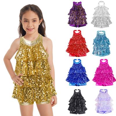 Robe courte de gymnastique à paillettes brillantes pour enfants, justaucorps de Ballet pour filles, Costume de danse Jazz latin