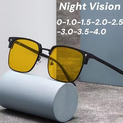 Yellow Lens Night Vision Myopia Glasses High-end Photochromic Near Sight Glasses for Driving Eye Protection Eyewear Diopter +3.5