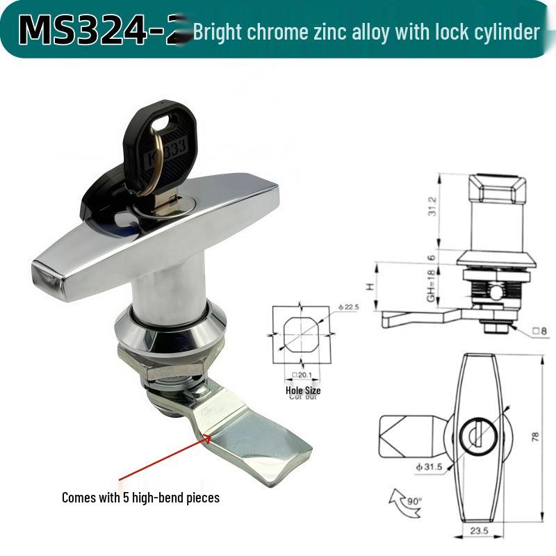 MS324 Zinc Alloy T/L-Type Handle Lock for Air Purifier Door and Industrial Equipment
