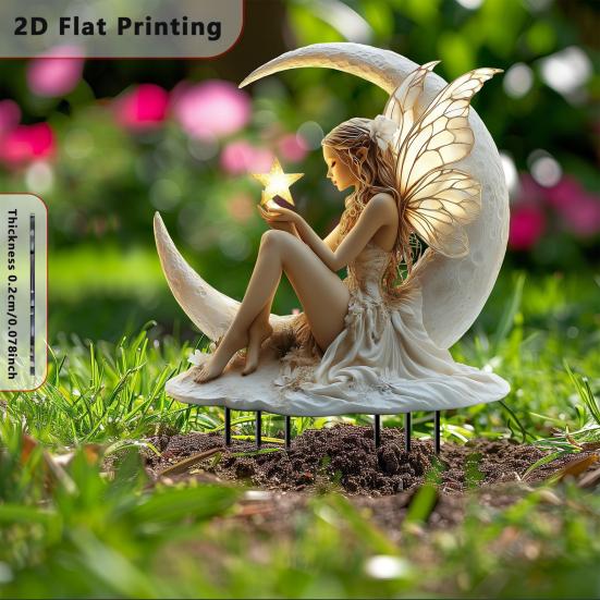 Acrylic Moon Fairy Garden Stake Decoration Weather-proof Outdoor Yard Lawn Patio Pathway Waning Moon Elf Stake Stick Ornament