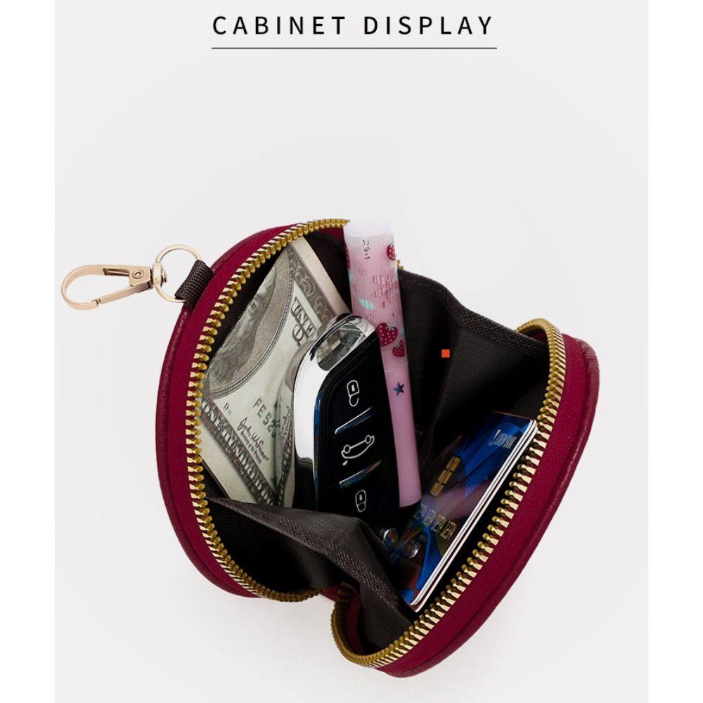 Korean Style Women Round Wallet Small PU Leather Card Holder Bag Zipper Coin Purse Girls Money Bag with Chain