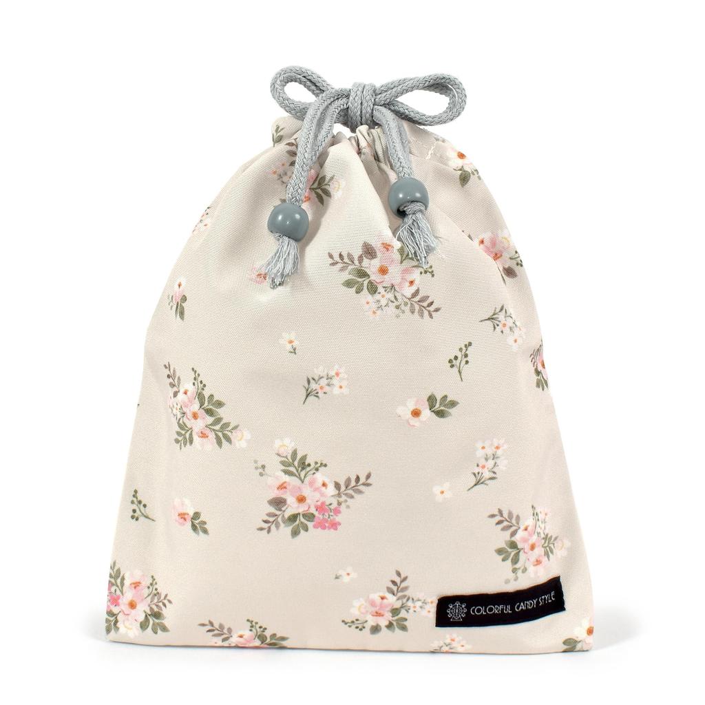 COLORFUL CANDY STYLE Drawstring Lunch No Gusset Name Petit Bouquet Set of Cute for Elementary Lunch NL903602 Bags, Medium, (with Tag),
