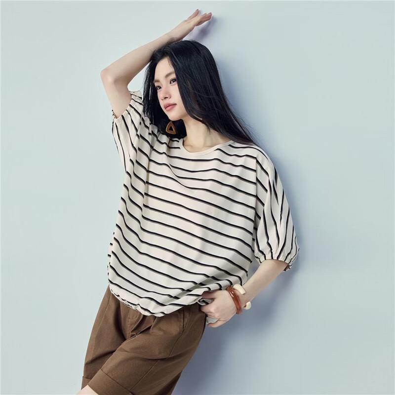Giordano Women's Striped Cotton T-shirt